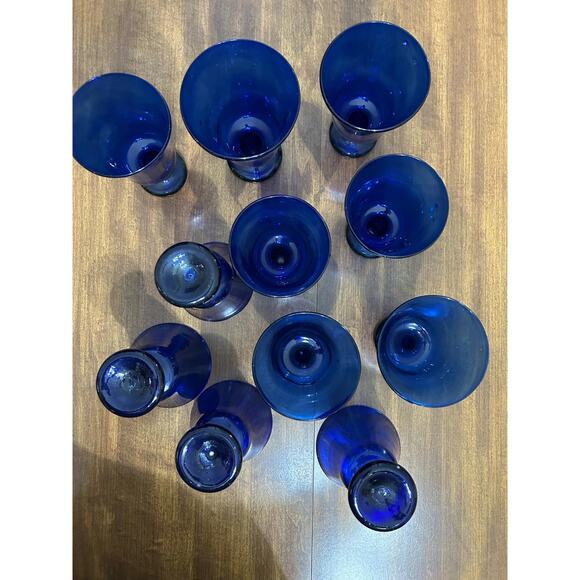 Handblown blue glasses goblets Isreal 15 pieces beautiful - Picture 3 of 11